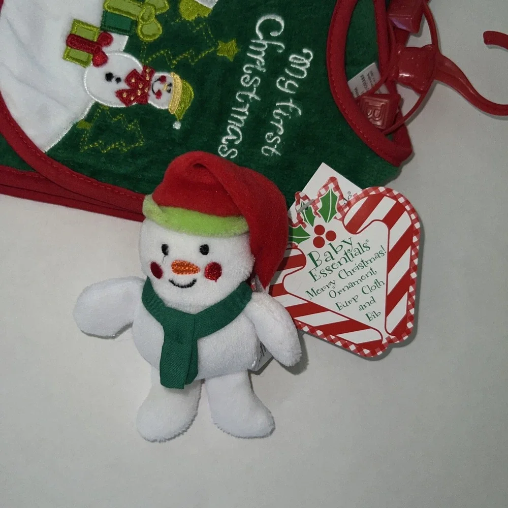 Set of 2‎ Baby Essentials My First Christmas Bib, Burp Cloth and Ornament NEW